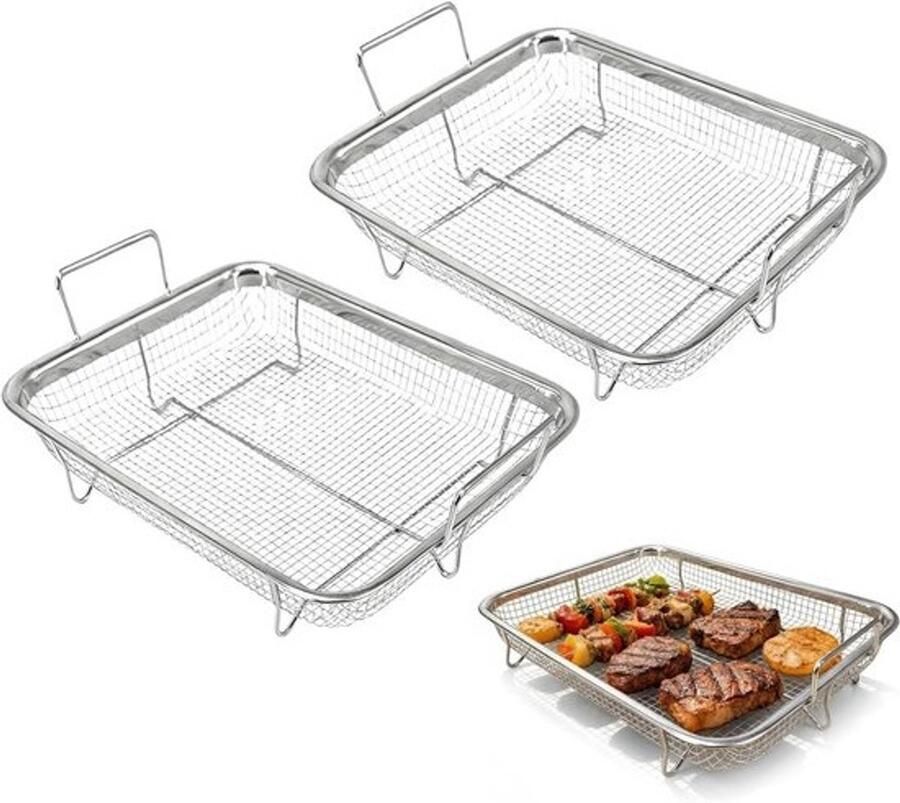 Oven-grillmand Bakmand van roestvrij staal Gelijkmatig grillen Versterkte handgrepen 30 x 22 cm Zilver