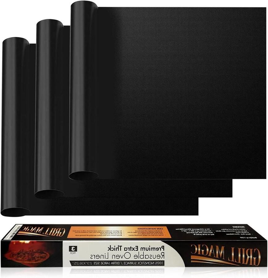 Oven Liners Set Bakmatten Set Oven Schoonhouden Hittebestendig Glasvezel 58.4 x 41.3 cm Zwart
