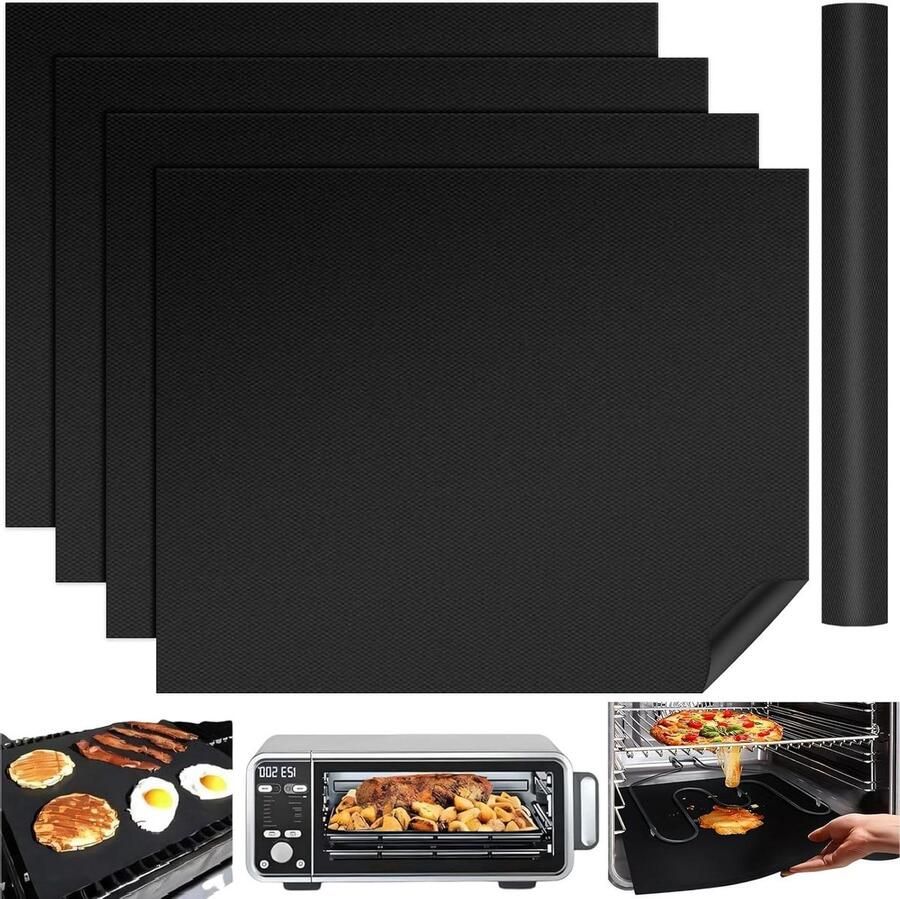 Oven Mat Set Bakplaat Mat Voorkom Oven Vlekken Snijdbaar en Herbruikbaar 40 x 50 cm Zwart