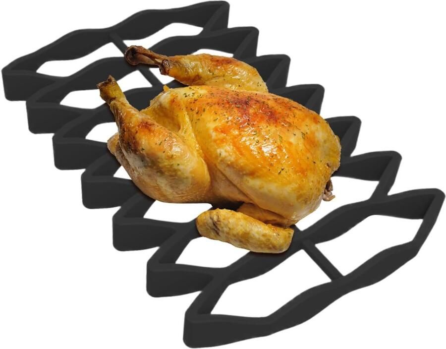 Oven Rooster Grillrek Keuken Gelijkmatig Koken Hittebestendig Silicone 23 x 15.6 cm Zwart