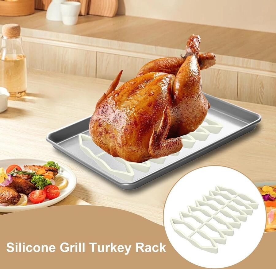 Oven Roosterrek Bakplaat Accessoire Gelijkmatig Koken Hittebestendig Siliconen 23 x 15.6 cm Beige