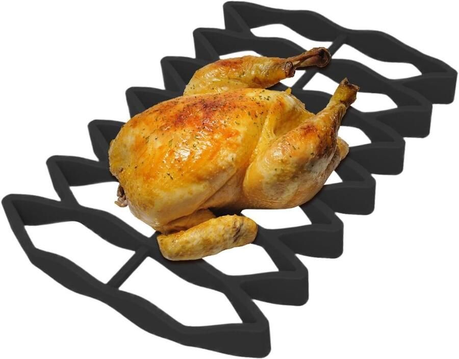 Siliconen Braadrek Oven Rooster Gelijkmatig Koken Verbeterde Luchtcirculatie 23x15 cm Zwart