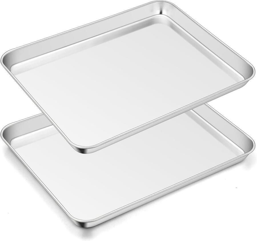 Oven tray set van 2 stuks roestvrij staal rechthoekig ideaal voor bakken braden en serveren 40 x 30 x 2.5 cm vaatwasserbestendig en veilig voor voedselgebruik