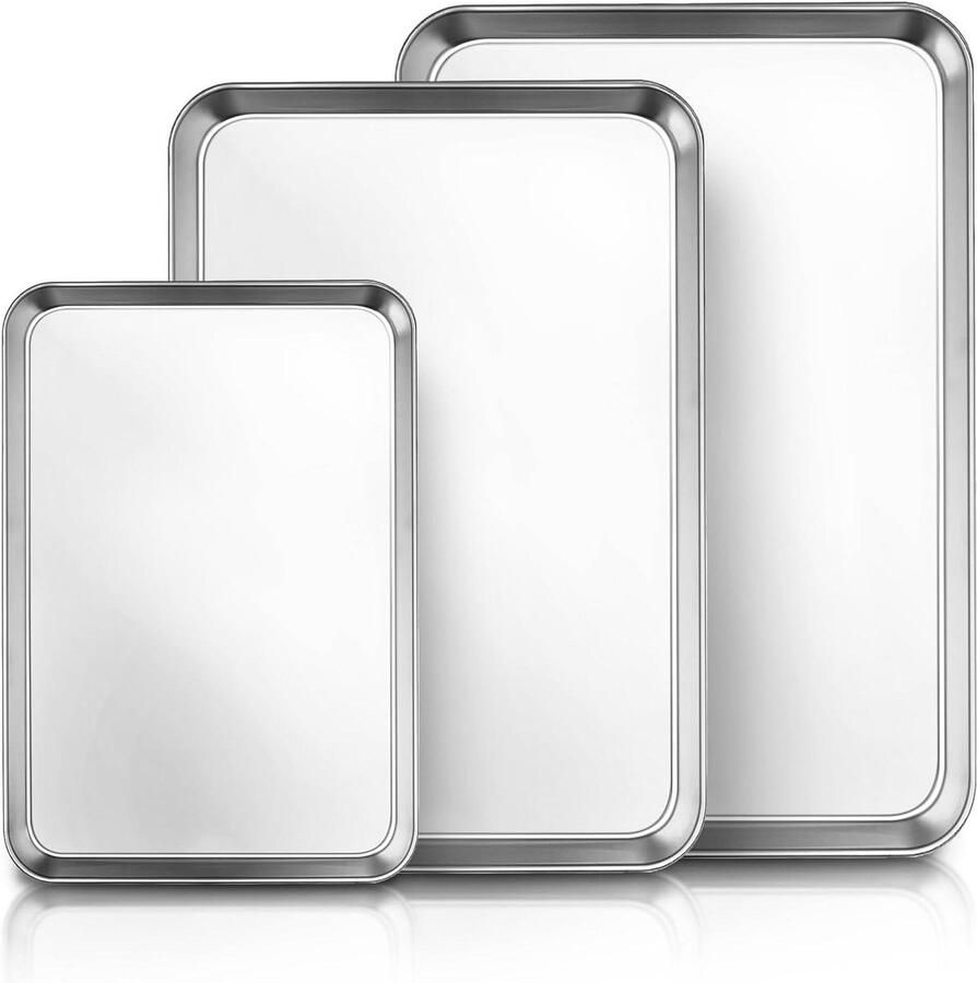Oven trays set Bakplaten RVS Bakken en braden Pure roestvrij staal 3 maten Zilver