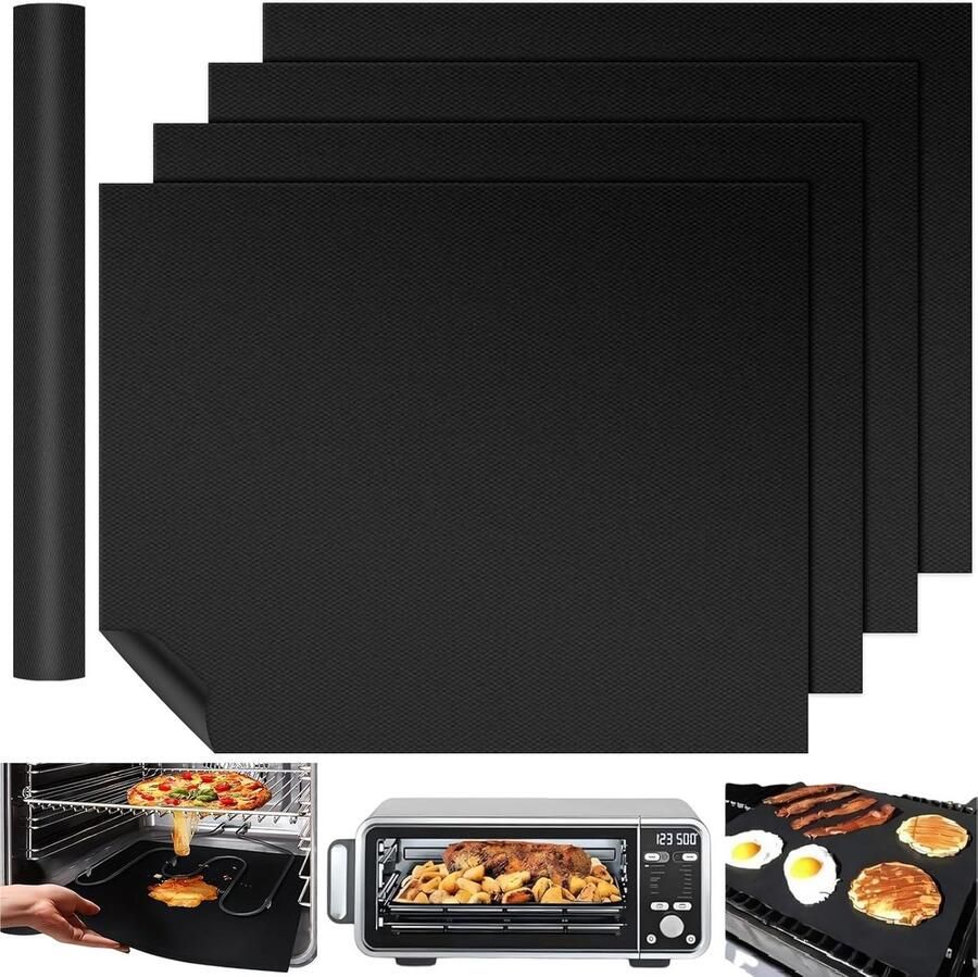 Ovenbescherming Mat 40 x 50 cm Herbruikbaar en Hittebestendig Eenvoudig Schoon te Maken voor Gas- en Elektrische Ovens Set van 4 Ideaal voor Grill en Bakplaat