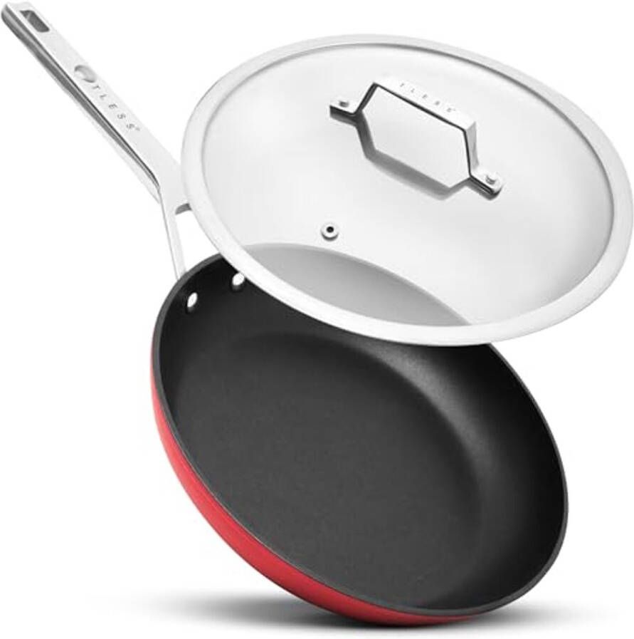 Ovenbestendige Pan met Deksel Ø 28 cm Kookpan en Universale Pan voor Inductie Sterke Coating Vaatwasmachine Bestendig Rood