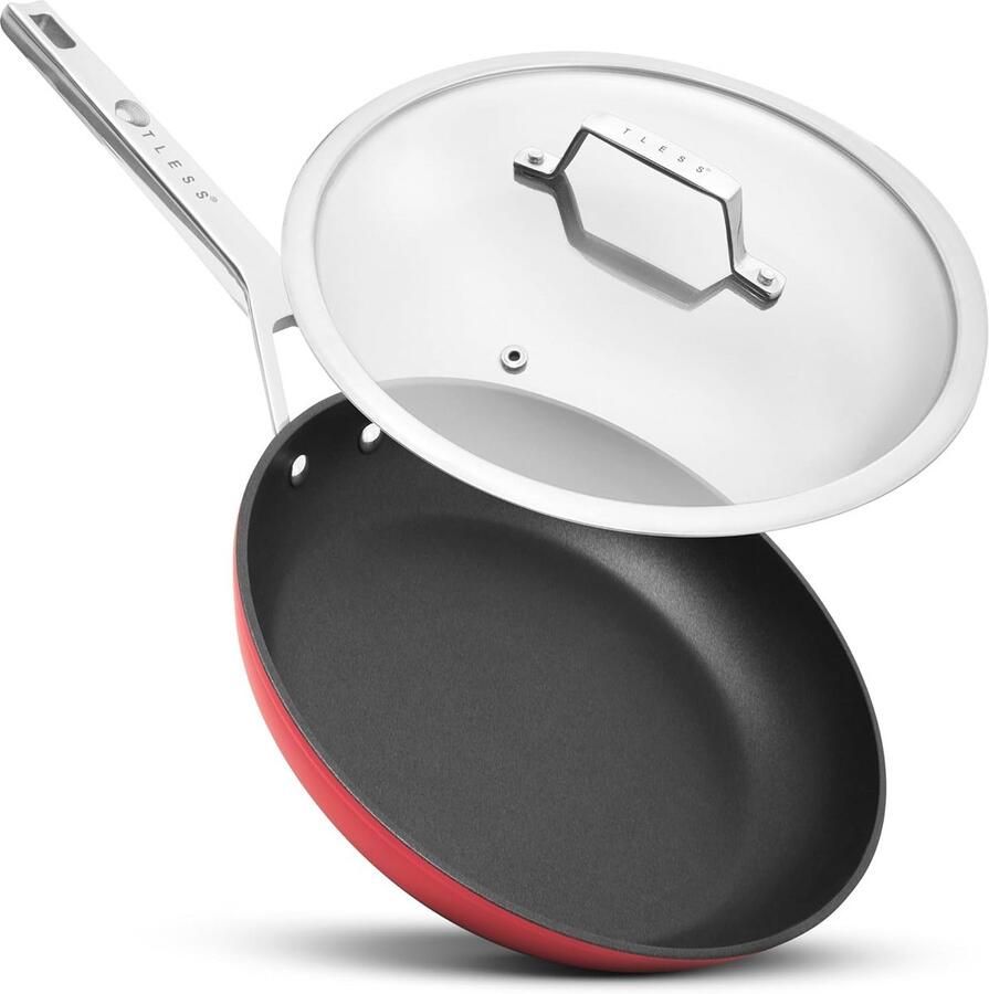 Ovenbestendige Pan met Deksel Ø 28 cm Kookpan en Universale Pan voor Inductie Sterke Coating Vaatwasmachine Bestendig Rood