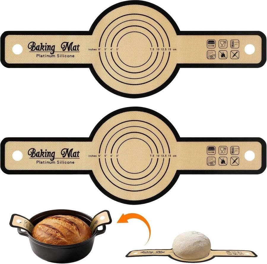 Ovenbroodmat 2 Stuks Antiaanbaklaag en Herbruikbaar Ideaal voor Pizza en Brood Lange Handvatten 56cm x 21cm Zwart
