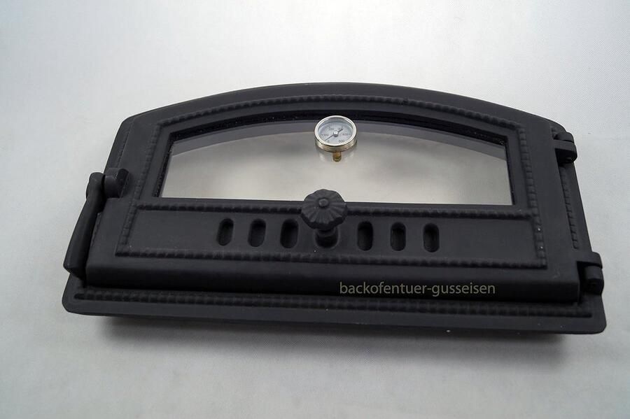Ovendeur Gietijzer Pizzaoven Deur Broodbakken Buiten Met Hittebestendig Glas 47 cm breed Zwart