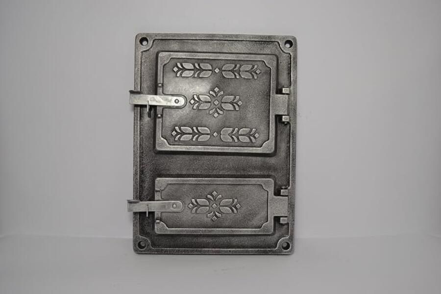 Ovendeur Gietijzer Pizzaoven Deur Buiten Koken Dubbele Deurtjes 27.5 x 37.5 cm Oud Zilver