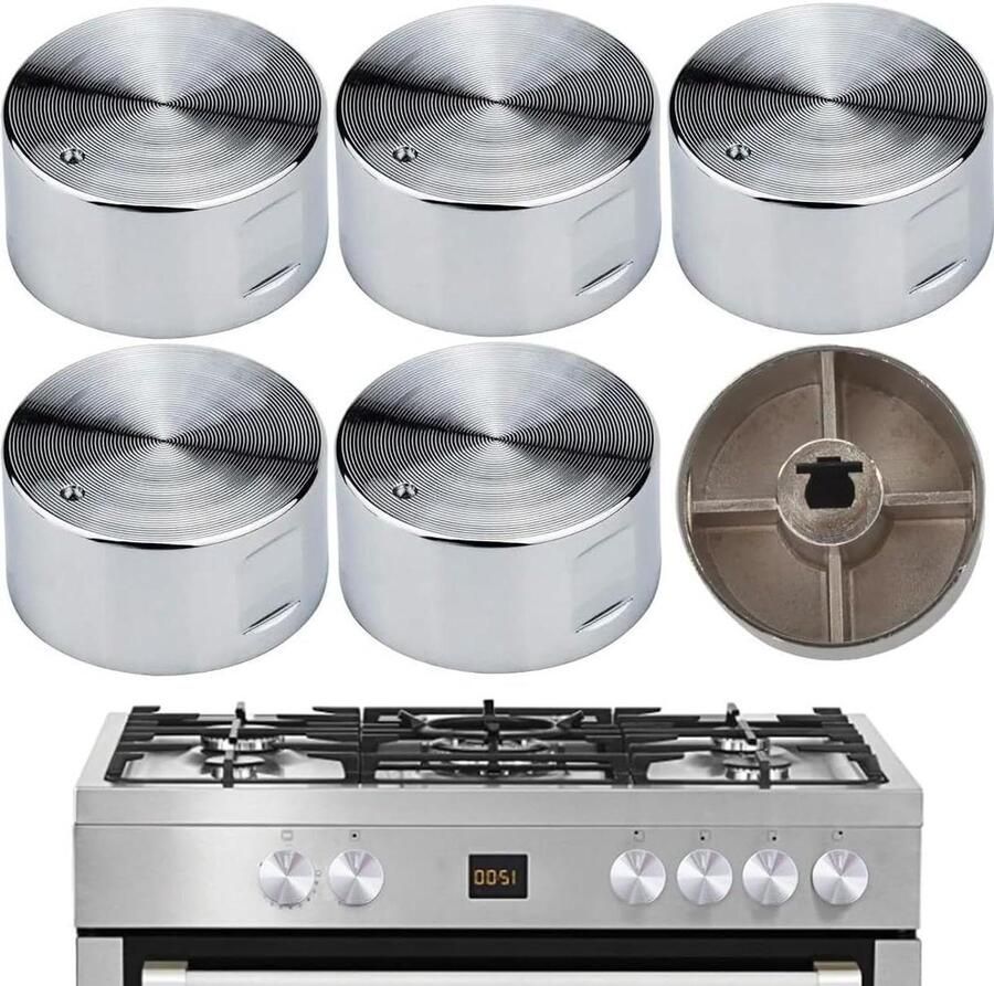 Ovenknoppen Set Fornuisknoppen Kookplaat Keuken Bediening Universele Compatibiliteit 6 mm Zilver