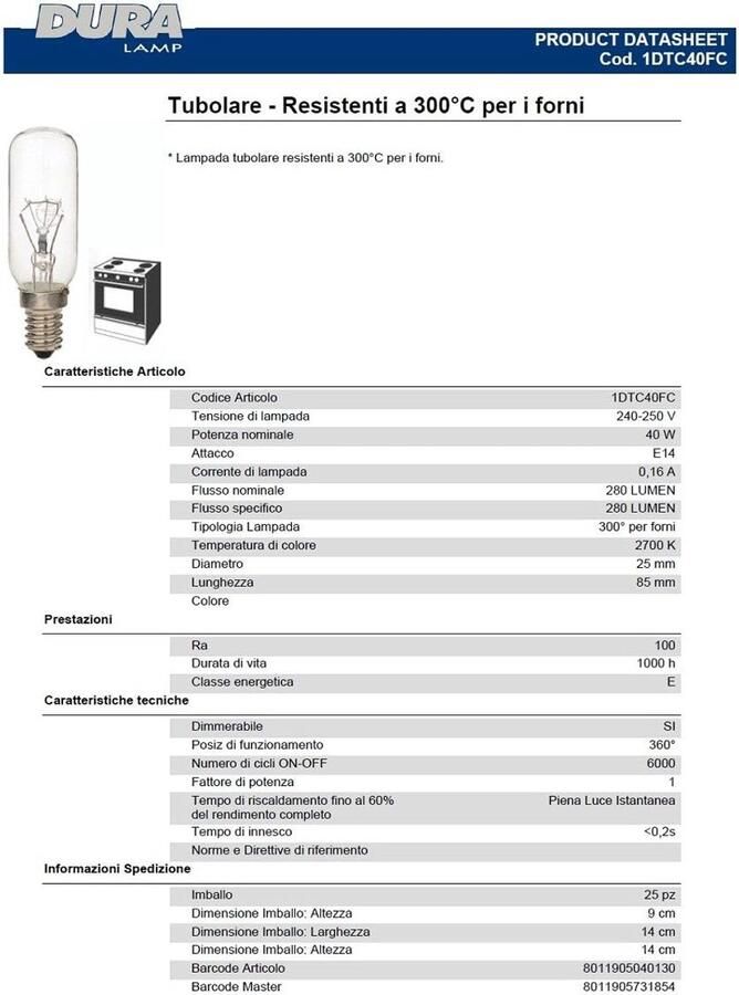 Ovenlamp Gloeilamp Reserve Lamp Oven Verlichting Hittebestendig 25x85 mm Transparant