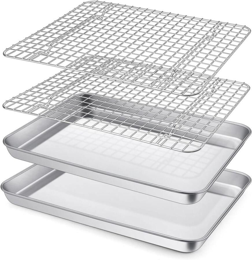 Ovenpannen met rekken Bakplaten koelrekken Bakken en braden Roestvrij staal 2 stuks 31.8 cm Zilver