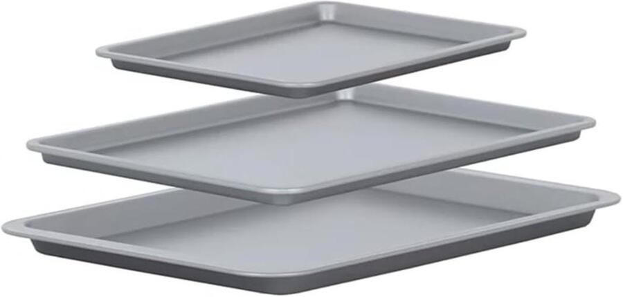 Ovenplaat Set Bakplaat Rooster Probleemloos Bakken Anti-aanbaklaag 3 Delig Grijs