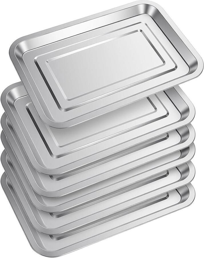 Ovenplaten Roestvrijstaal Bakplaten Set Koken en Braden Duurzame Constructie 6 stuks 31x21cm Zilver