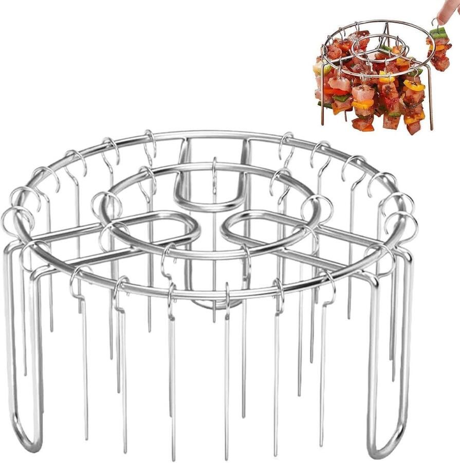 Ovenrek Spieshouder Grillrek Airfryer Verticaal Grillen Roestvrij Staal 165x95cm Zilver