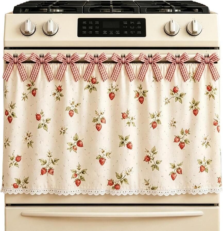 Ovenrok Keukenschort Fornuis Gordijn Keuken Decoratie Handgemaakte Strikken 77x55 cm Rood