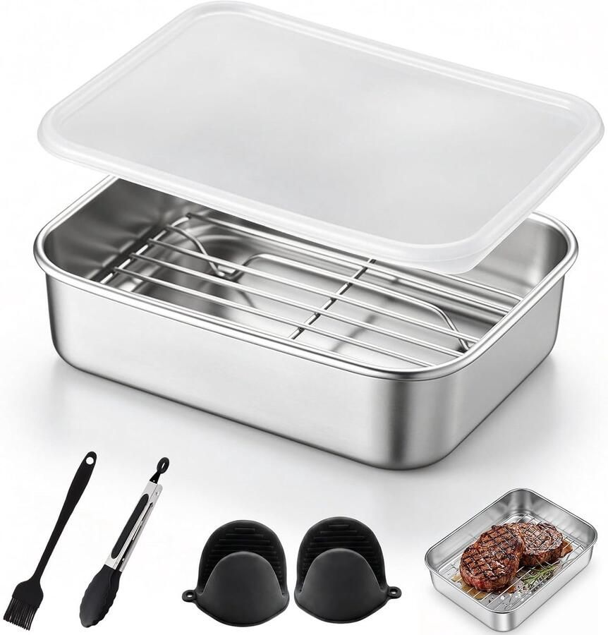 Ovenschaal Airfryer Heteluchtfriteuse Vorm Gezond Bakken Met Afdruiprek 20 x 15 x 5 cm Zilver