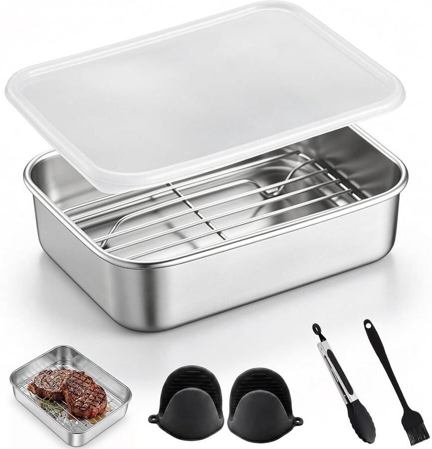 Ovenschaal Airfryer Heteluchtfriteuse Vorm Gezond Bakken Met Afdruiprek 20 x 15 x 5 cm Zilver