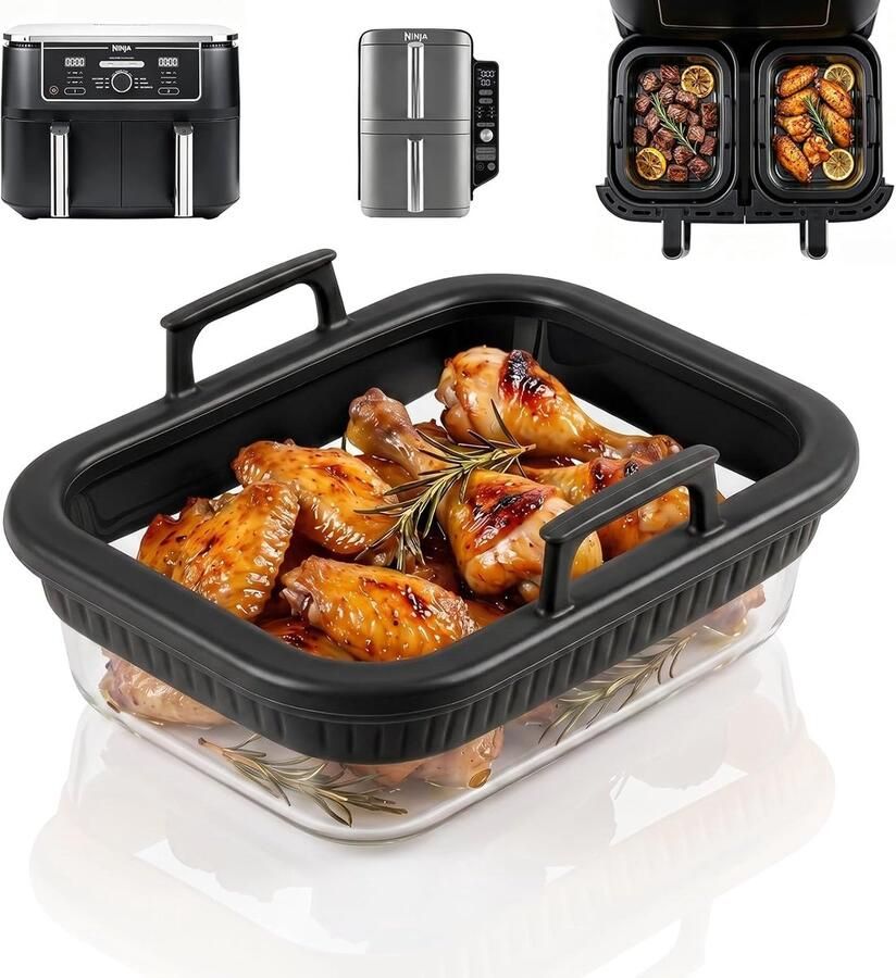Ovenschaal Airfryer met Siliconen Handgrepen voor Ninja AF400EU AF500EU SL400EU COSORI Airfryer Accessoires Vaatwasmachinebestendig Zwart