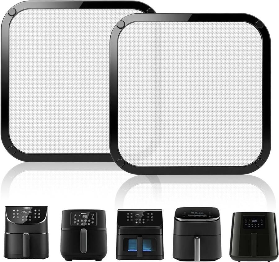 Ovenschaal Airfryer Siliconen Vorm Heteluchtfriteuse Accessoires Dubbele Spatbescherming 22 x 22 cm Zwart