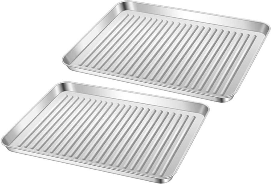 Ovenschaal RVS Bakplaat Brood roosteren Antiaanbaklaag 23.5x17.5CM Zilver