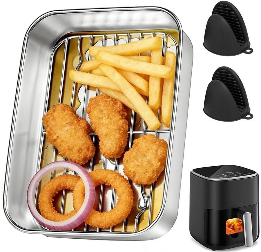 Ovenschaal voor airfryer met afdruiprooster deksel en handgrepen accessoires voor ninja Cosori Philips ovenschaal airfryer BPA-vrij en geurneutraal
