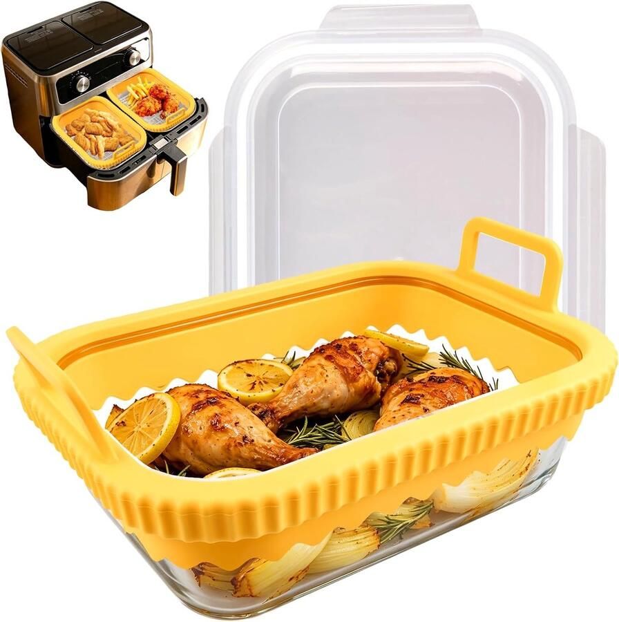 Ovenschaal voor airfryer met siliconen handgrepen voor Ninja heteluchtfriteuse AF400EU DZ400EU AF500EU COSORI ovenschaal glas met deksel en afneembare siliconen handgrepen