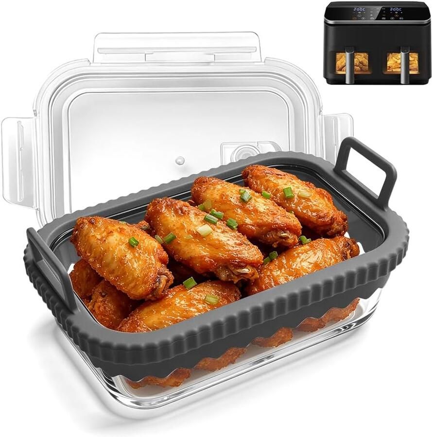 Ovenschaal voor Airfryer ovenschaal glas met deksel ovenschaal Airfryer voor Ninja AF400EU AF500EU SL400EU heteluchtfriteuse airfryer-accessoires met siliconen handgrepen BPA-vrij