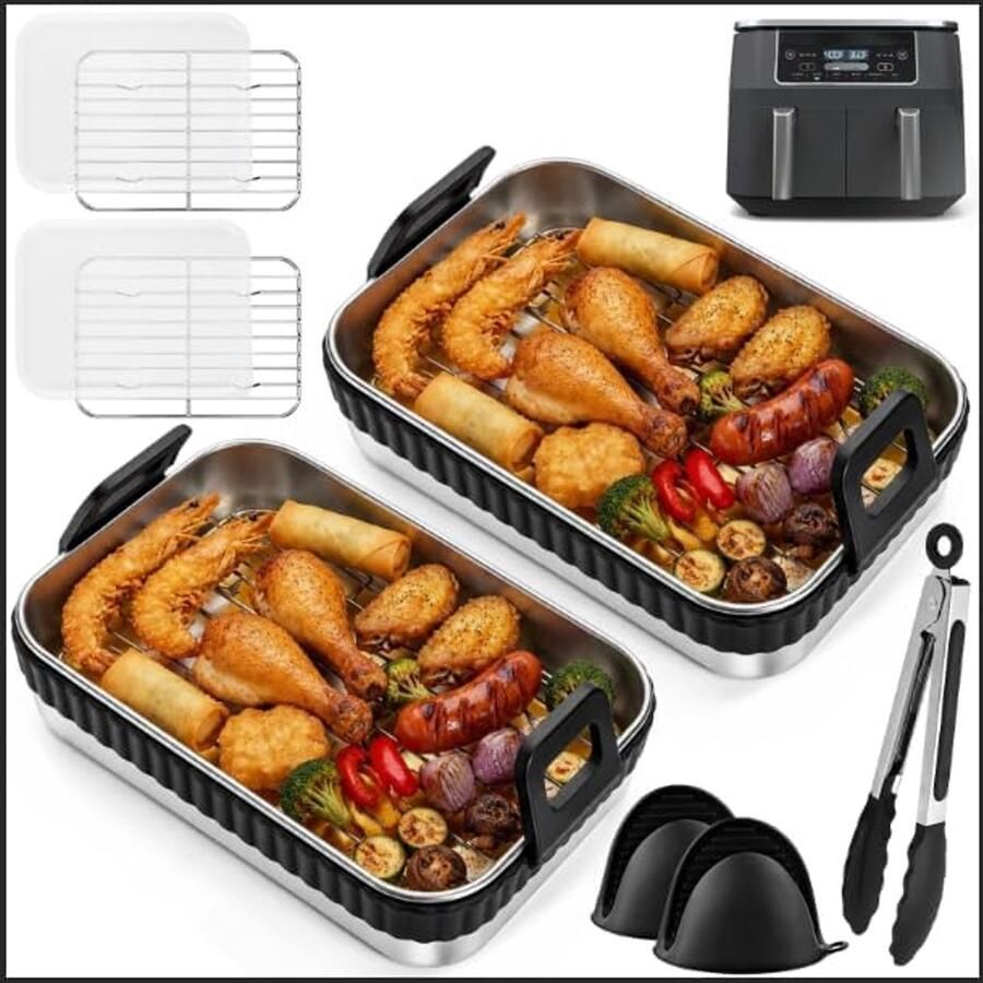 Ovenschaal voor Airfryer roestvrij staal ovenschaal voor heteluchtfriteuse 20 x 15 x 5 cm voor Ninja AF400EU AF451EU AF500EU DZ400EU airfryer-accessoires voor Ninja Cosori Philips