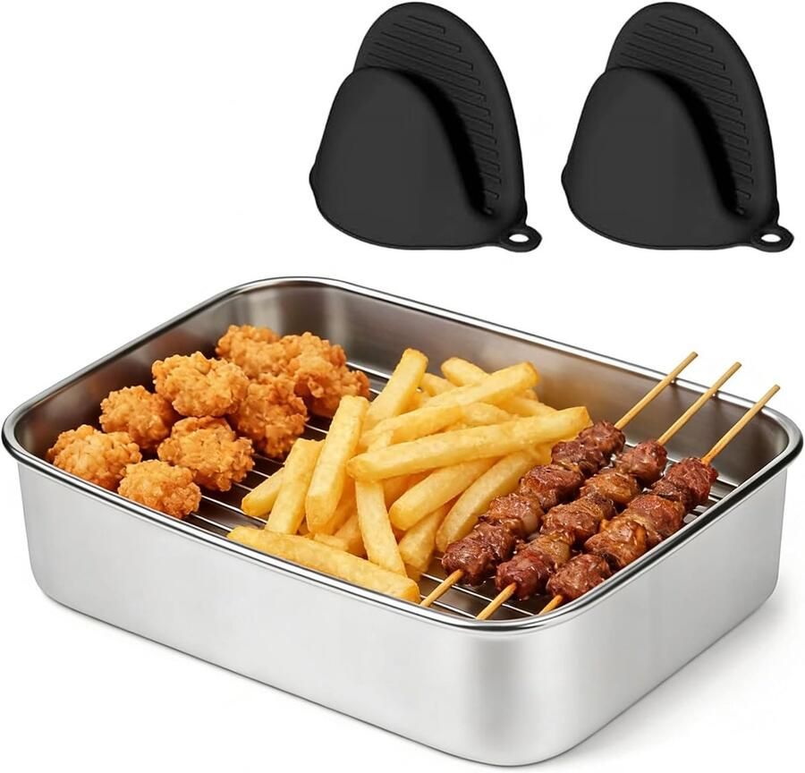 Ovenschaal voor airfyer braadplaat airfryer-accessoires met frame en beschermgrepen vierkante pan heteluchtfriteuse-accessoires geschikt voor bakken grillen en braden in de oven