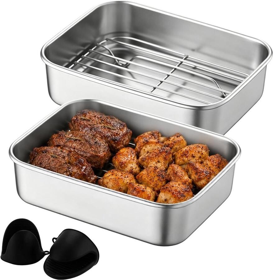 Ovenschaal voor airfyer met afdruiprooster afdichtingsdeksel en hittebestendige handgrepen ovenschaal airfryer ovenschaal set airfryer-accessoires voor heteluchtfriteuses en ovens