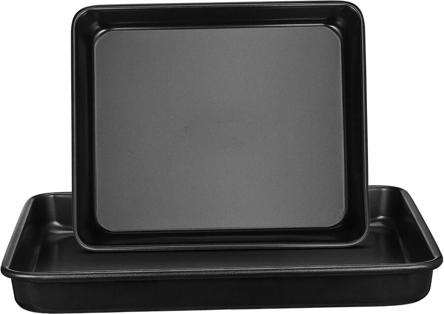 Ovenschalen 2 Stuks Bakplaten Roestvrijstaal Bakken en Roosteren Multifunctioneel Gebruik 32.40X26.90X6.20CM Zwart