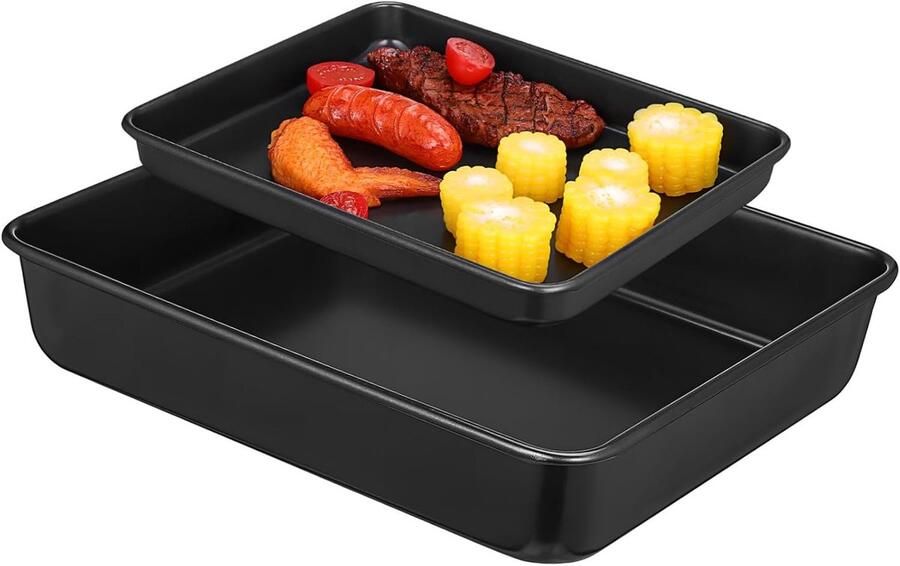 Ovenschalen Set Bakplaten Roosters Bakken En Braden Opstaande Rand 32.4 x 26.9 cm Zwart
