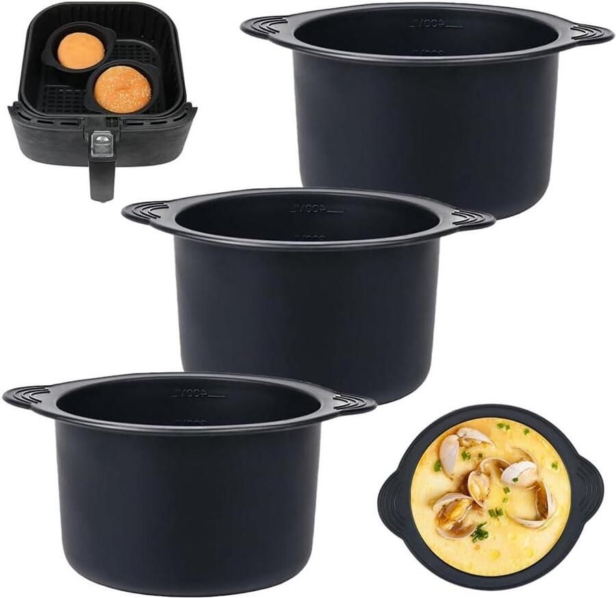 Ovenschotel 3 stuks voor airfryer Siliconen eierpocheerder Herbruikbare vormen voor heteluchtfriteuse Geschikt voor muffins cake en pudding 14 x 65 cm