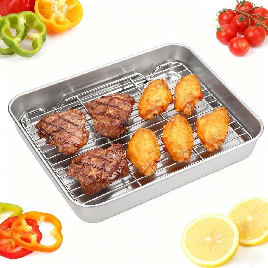 Ovenvorm met rooster Braadpan bakplaat Bakken grillen braden Afneembaar inzetstuk 23.5 x 17.5 x 5 cm