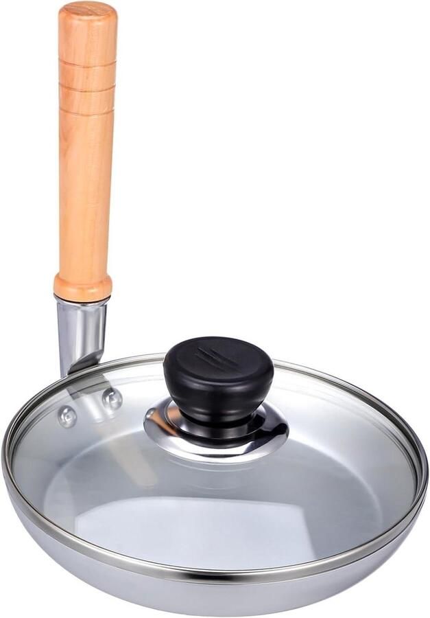 Oyakodon Pan Japanse Koekenpan Ontbijt Maken Verticaal Houten Handvat 18.6 cm Zilver