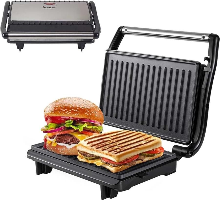 P101TOS003 Compacte elektrische grill antiaanbakplaat broodrooster sandwiches vlees groenten zelfinstellende platen warmte-isolerende handgreep en geïntegreerde snoeroproller