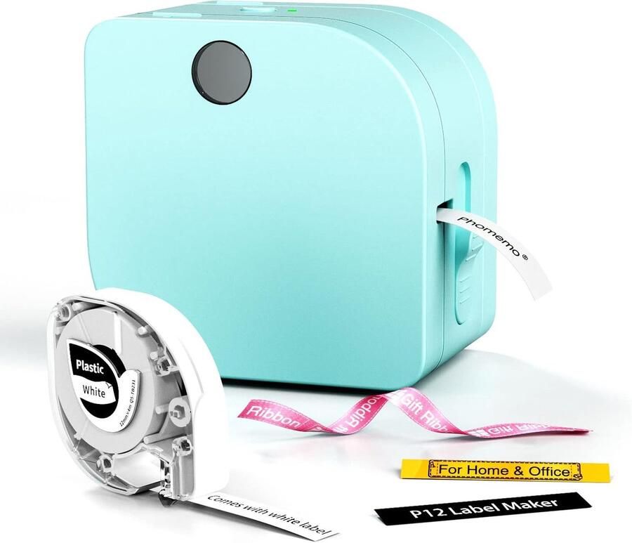 P12 Mini Labelprinter handapparaat bluetooth etiketteerapparaat met labeltape thermo-labelprinter voor thuis en op kantoor draagbare labelmaker voor Android en iOS-turquoise