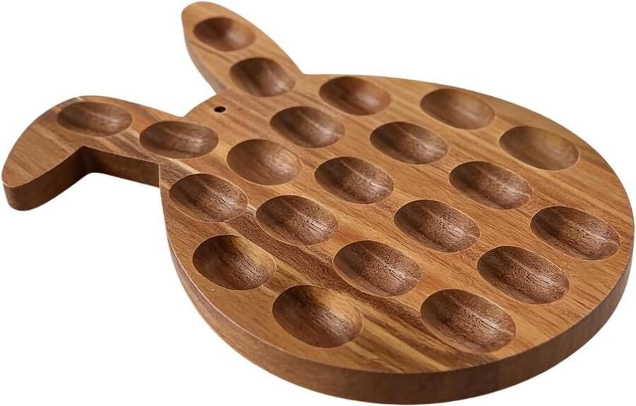 Paas Eierschotel Houten Eierrek Feestelijke Presentatie 21-Gaats Konijnvorm 39 x 26.5 cm Houtkleur