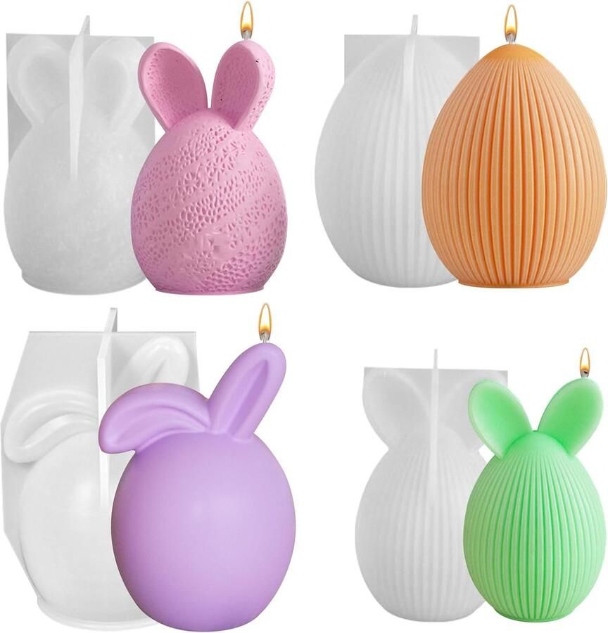 Paas Siliconen Vormen Hazen Ei Mallen Creatief Knutselen Flexibel Herbruikbaar 4 Stuks Wit