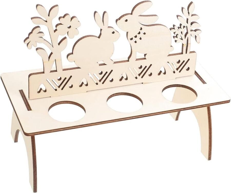 Paasei Houder Eierrek Eierstandaard Paasdecoratie Thuis Uniek Patroon Hout 21x18CM Beige