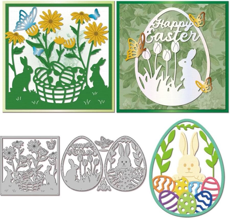 Paaseieren grens snijden matrijzen voor doe-het-zelf scrapbooking metalen konijn scène gesneden matrijzen bloem vlinder frame stansen snijdt voor kaarten maken embossing fotoalbum