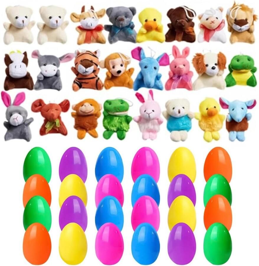 Paaseieren met Pluche Voorgevulde Eieren Feestelijke Vulling Veilig Pluche Materiaal 24 Stuks Multicolor