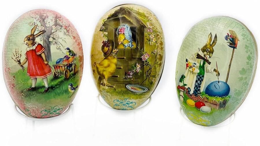 Paaseieren om te vullen Kartonnen eieren Pasen Paasdecoratie Handgemaakt in Duitsland 12 cm Vintage II Motief