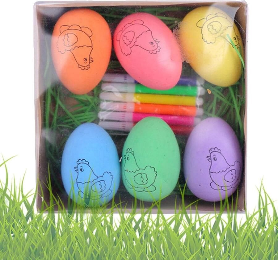 Paaseieren Schilderen Knutselset Kinderen Creatieve Hobby Unieke Patronen 6 Eieren 6 Pennen Multicolor