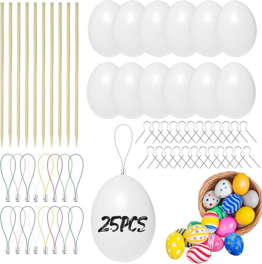 Paaseieren Set Decoratie Eieren Paas Knutselen 25 Stuks 6 cm Wit