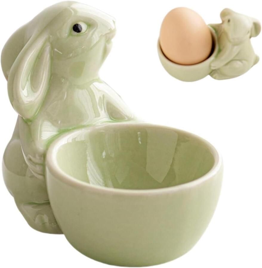 Paashaas Ei Cup Eierdopjes Keramiek Ontbijt Houder Praktische Organizer 8.5x7cm Groen