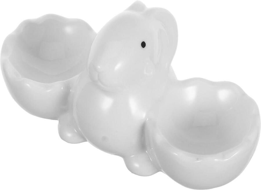 Paashaas Eierdopje Eierhouder Keramiek Ontbijt Presenteren Handgemaakt Konijn Design 14 x 7.6 x 5.5 cm Wit