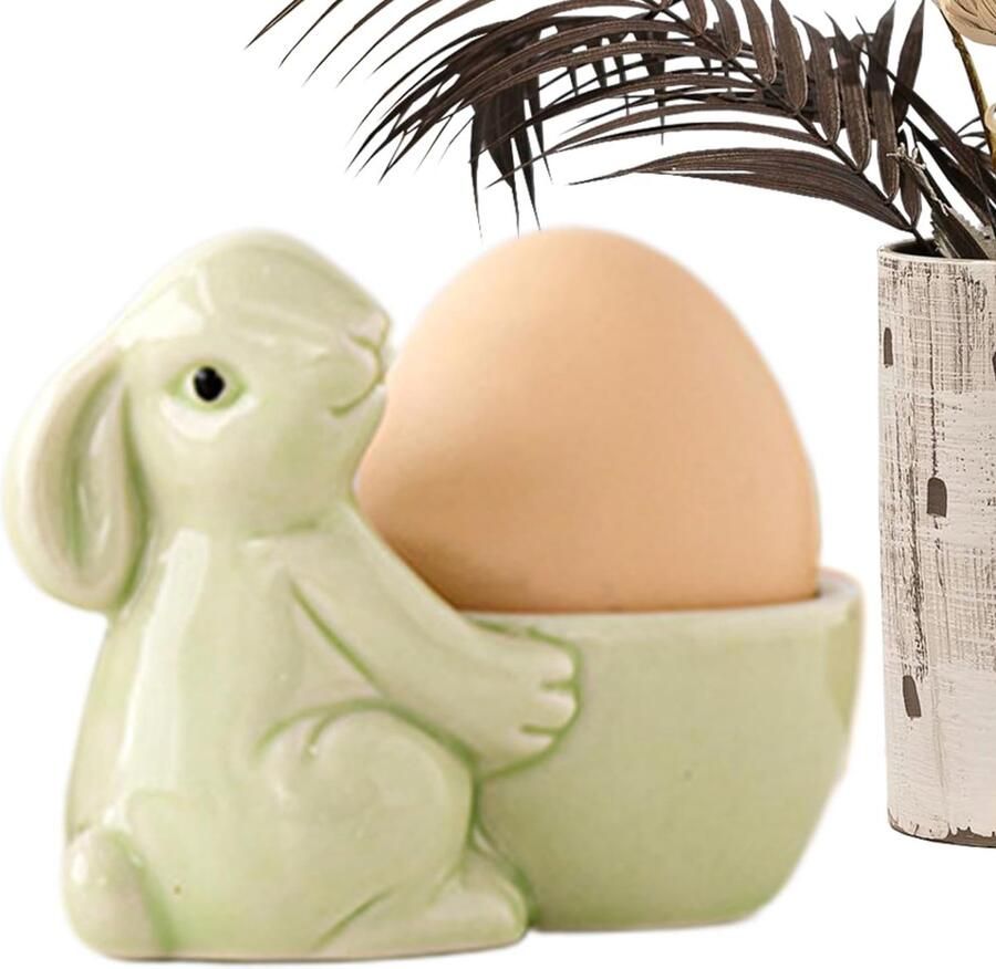 Paashaas Eierdopjes Decoratieve Houder Ontbijt Tafel Decoratie Keramisch Dierlijk Design 85 x 7 cm Groen